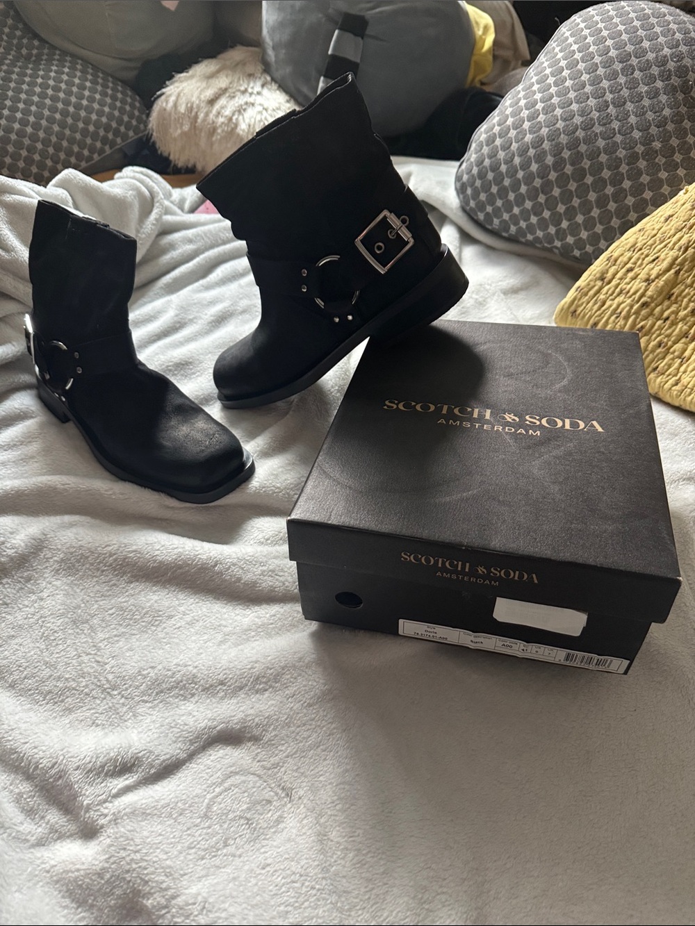 Scotch & Soda Black Suede Ankle Buckle Boots